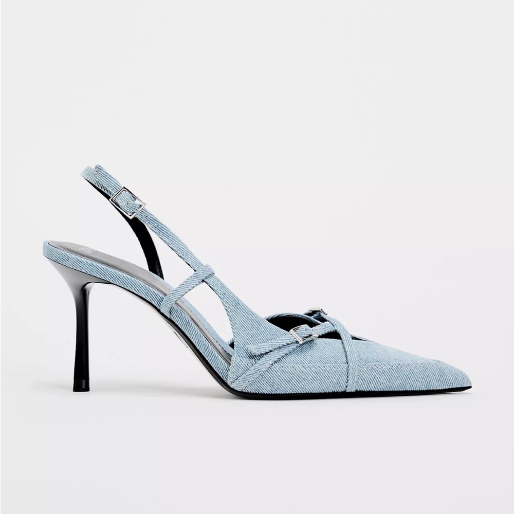 Zara Blue denim Slingback Heels